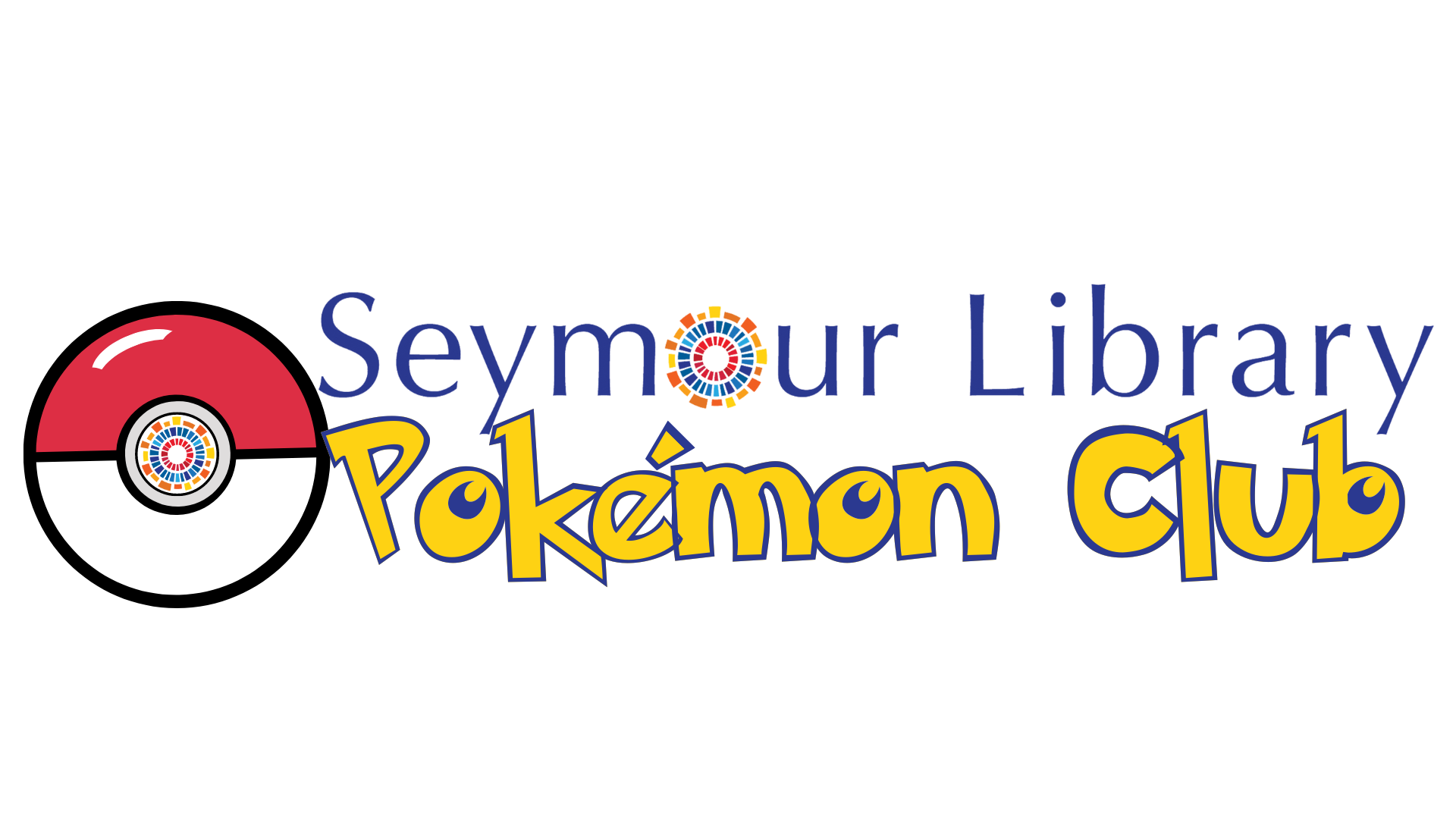 Seymour Library Pokemon Club - graphic with Pokeball, and Seymour Library Logo