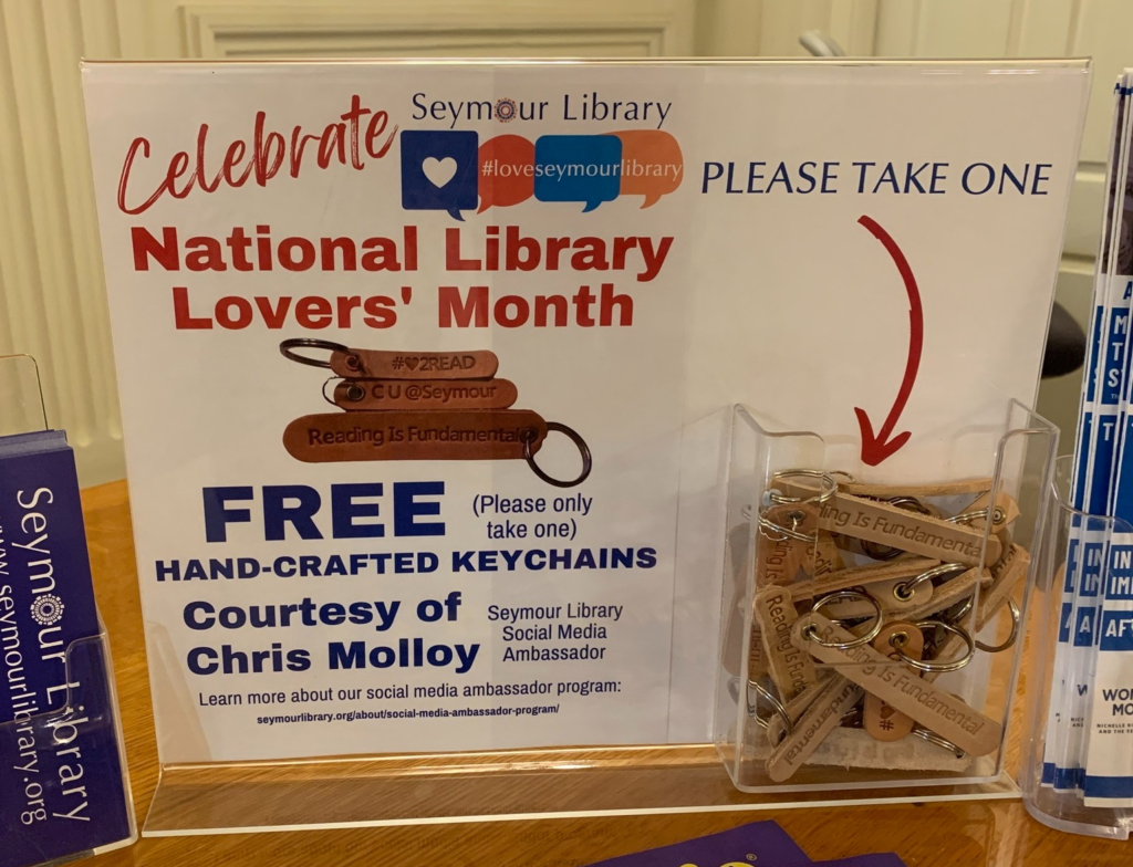 #LoveSeymourLibrary -- National Libary Lovers Month and FREE Keychains from Chris Molloy